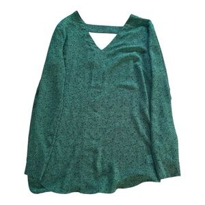 Cabi Green and Navy floral print  V-Neck Blouse Women's Size Medium